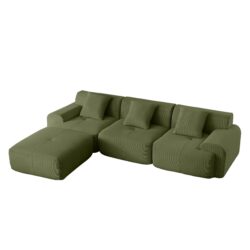 L Shaped Modular Sectional Sofa, Oversized 3 Seater With Deep Seat And Movable Ottoman - Green