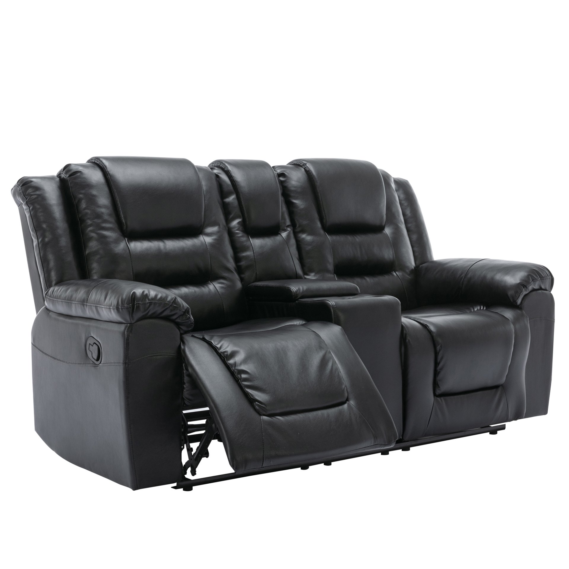 2 Seater Home Theater Recliner Manual Recliner Chair With A Storage Box And Two Cup Holders For Living Room - Black - Image 10