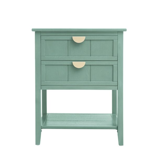 2 Drawer Side Table, American Style, End Table, Suitable For Bedroom, Living Room, Study - Light Green
