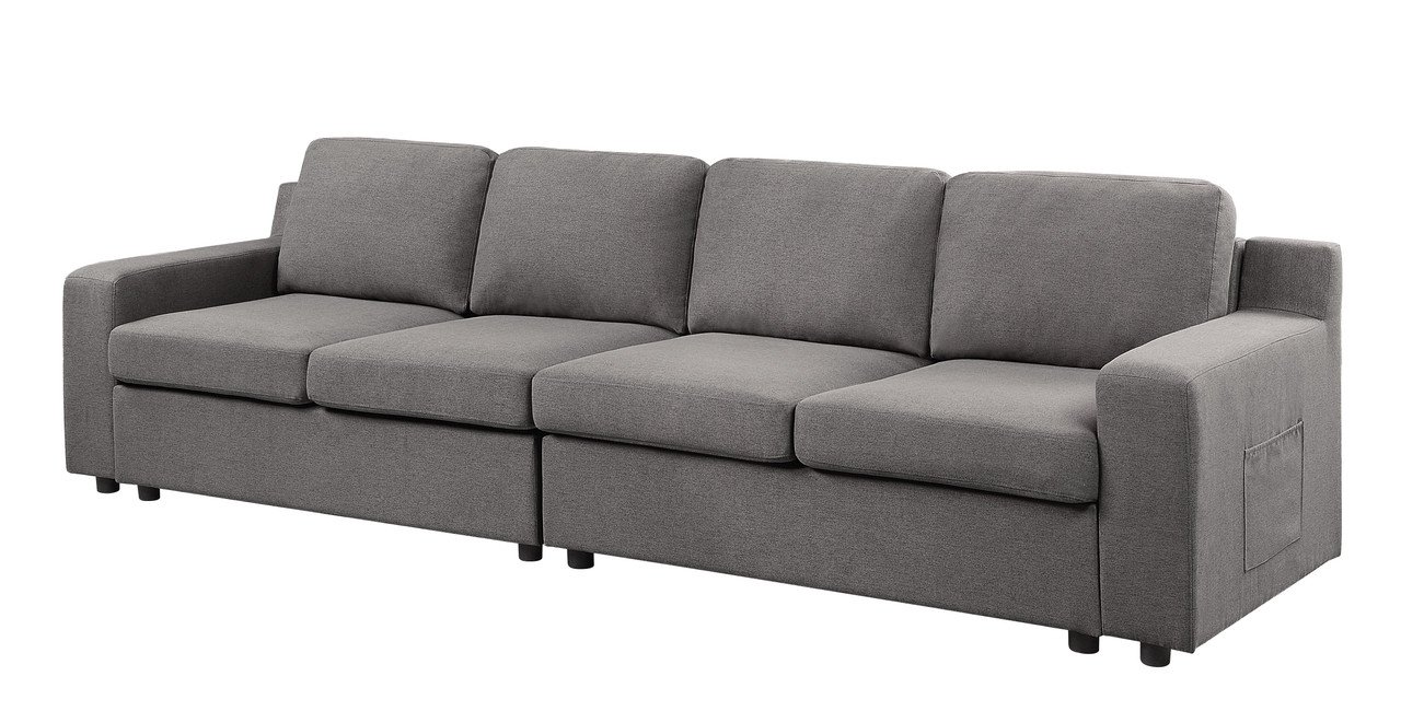 Waylon - Linen 4 Seater Sofa With Pockets - Gray - Image 3