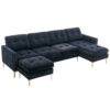 Elegant Velvet L - Shape Convertible Sectional Sofa With Movable Ottoman - Black - Image 14