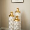Floor Metal Vase Modern Style Decoration Home Droplet Shaped Metal Vase 3 Piece Set Gorgeous Home Decoration Large Glazed Metal Vase - Gold / White - Image 15