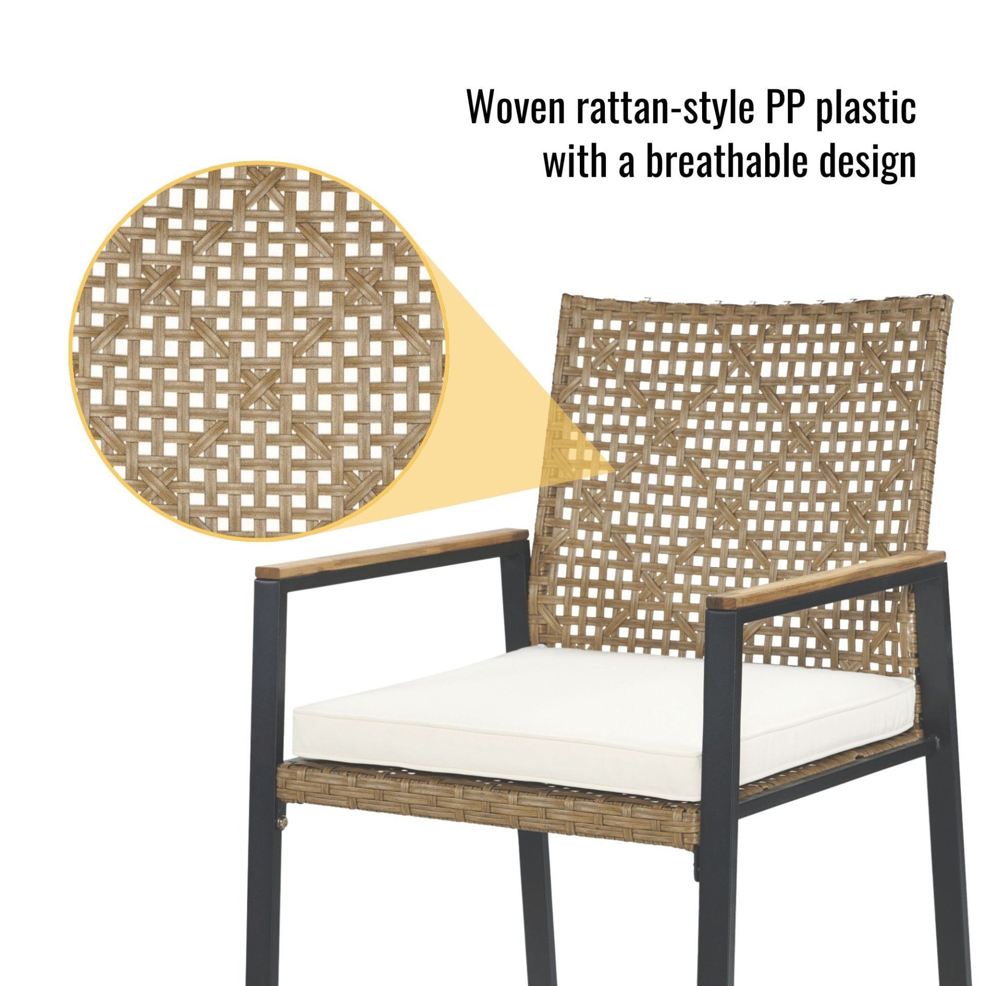 All Weather Patio Dining Table Set With Top And Umbrella Hole - Rattan Outdoor Furniture - Yellow - Image 8