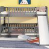 Full Over Full Low Bunk Bed With Slide, Fence And Ladder - Gray - Image 17