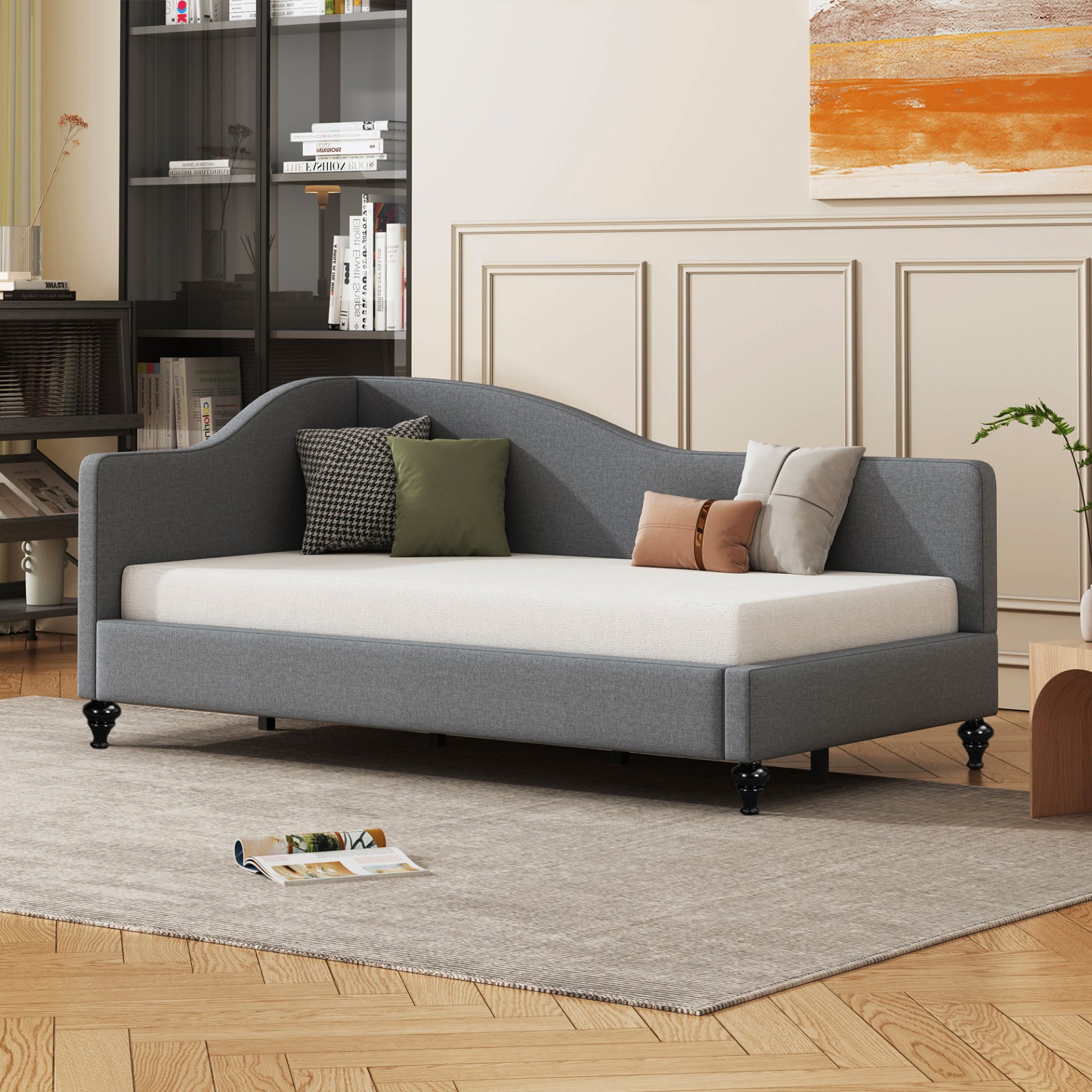 Twin Size L Shaped Linen Daybed With Legs - Gray - Image 2