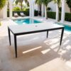 Outdoor Modern Patio Dining Table, Post Tapered Legs Seats 6, Weatherproof & Rust Free - Ember Black / White - Image 4