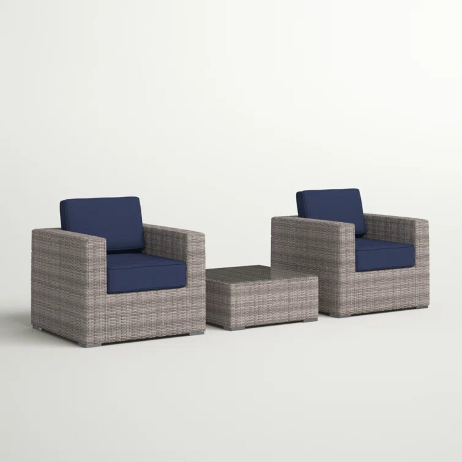 2 Person Seating Set With Cushions - Gray Mix / Navy Blue - Image 5