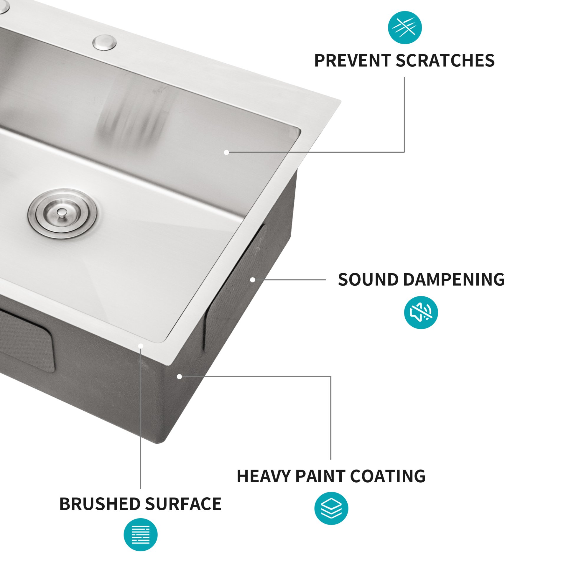 Drop In Kitchen Sink 16 Gauge Stainless Steel Single Bowl Topmount Basin - Black - Image 8