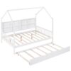 Full Size House Bed With Trundle, Kids Bed With Shelf - White - Image 15