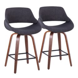 Fabrico - Mid-Century Modern Fixed Height Counter Stool With Square Footrest (Set of 2) - Walnut / Charcoal