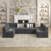 Modern Minimalist Compressed Sectional Sofa Sleeper Corduroy Couch For Living Room And Bedroom - Gray - Image 7