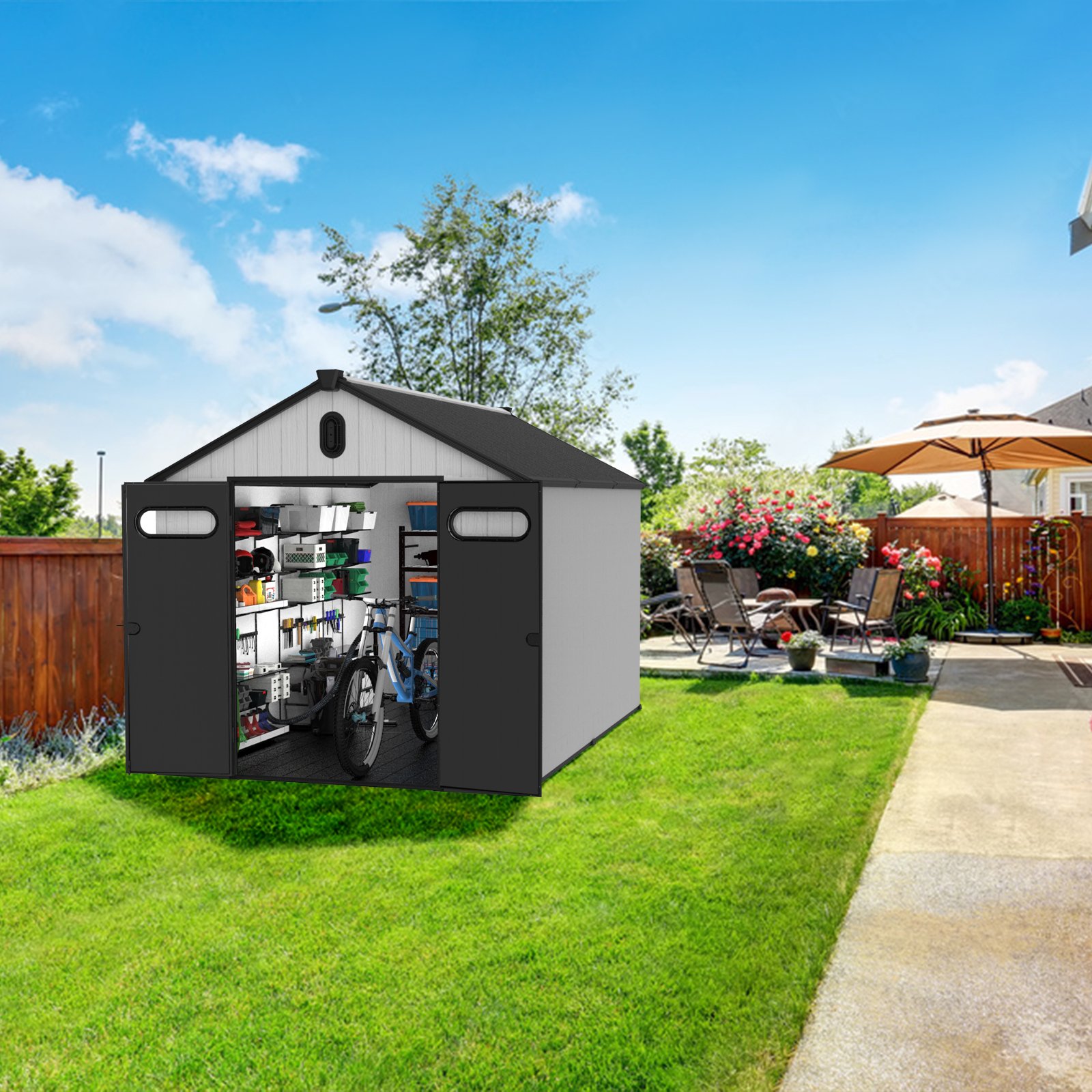 8 Ft. W X 12 Ft. D Plastic Storage Shed With Floor - Black / Gray - Image 2