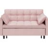 Modern Velvet Sofa, Sofa Pull-Out Bed, Small Love Seat Casual Sofa With Back, With Pillow, Pockets, Living Room Furniture, 3 In 1 Convertible Sleep Sofa Bed - Pink - Image 7