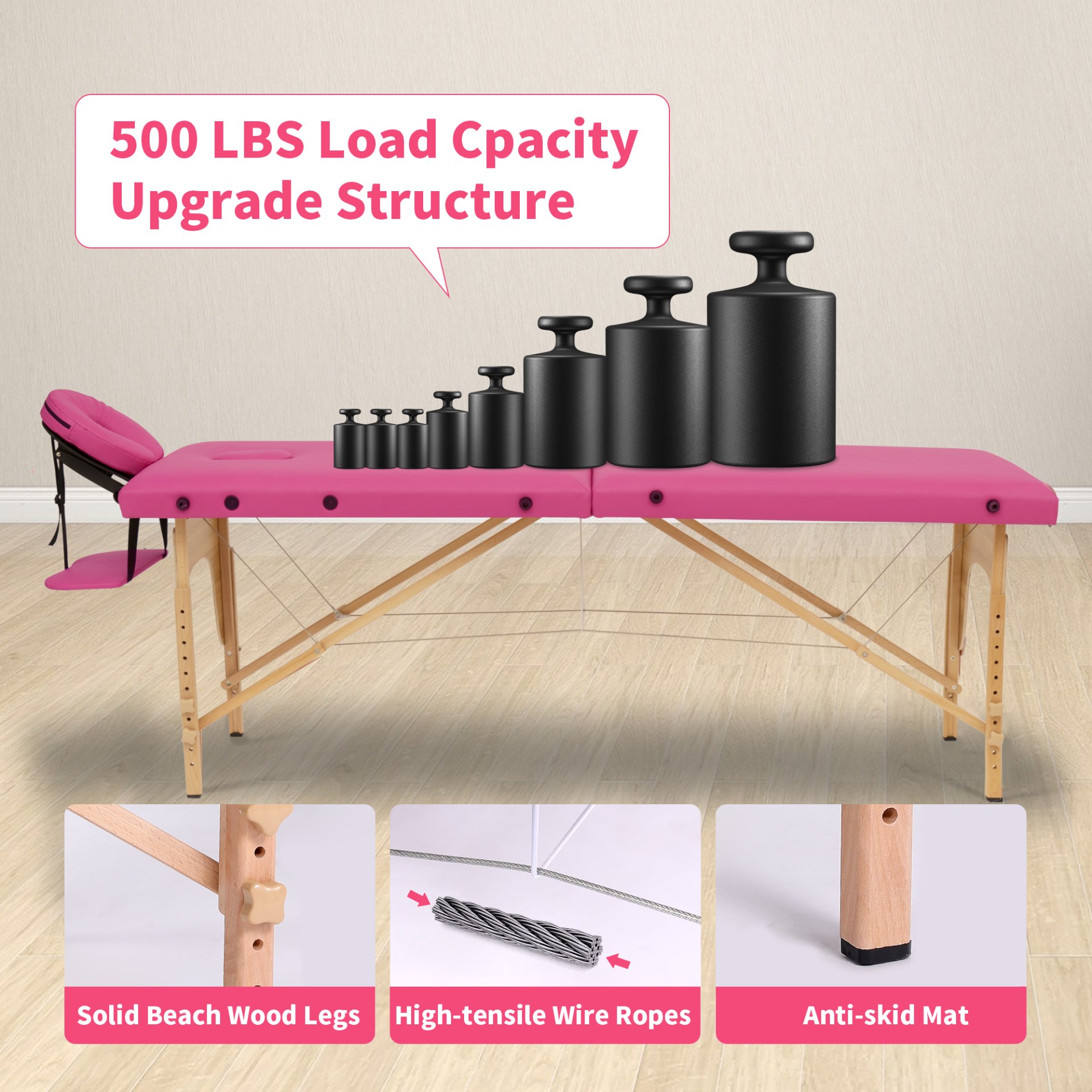 Massage Table Portable Massage Bed Lash Bed With Carrying Case Spa Table Height Adjustable, Salon Bed Face Cradle Bed - Rose - Image 2