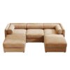 Elegant Chenille Sofa With Storage Seat And Ottoman U Shaped 3 Seater Cylindrical Backrest And Armrests - Camel - Image 13