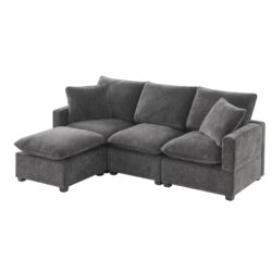 Modern, Modular Sofa, 4 Seat Chenille Sectional Couch Set With 2 Pillows Included, Freely Combinable Indoor Funiture - Black / Gray