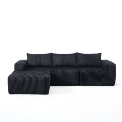 Modern Minimalist Modular Sectional Sofa, L - Shape Upholstered Cloud Couch With Deep Seats, Chaise For Living Room - Black