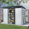 8Ft X 6Ft Outdoor Metal Storage With Lockable Sliding Doors And Transparent Plate For Garden, Lawn - White / Black - Image 5