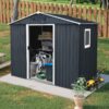 8Ft X 4Ft Outdoor Metal Storage Shed With Window And Metal Foundation For Backyard, Patio, Lawn - Black / White - Image 4