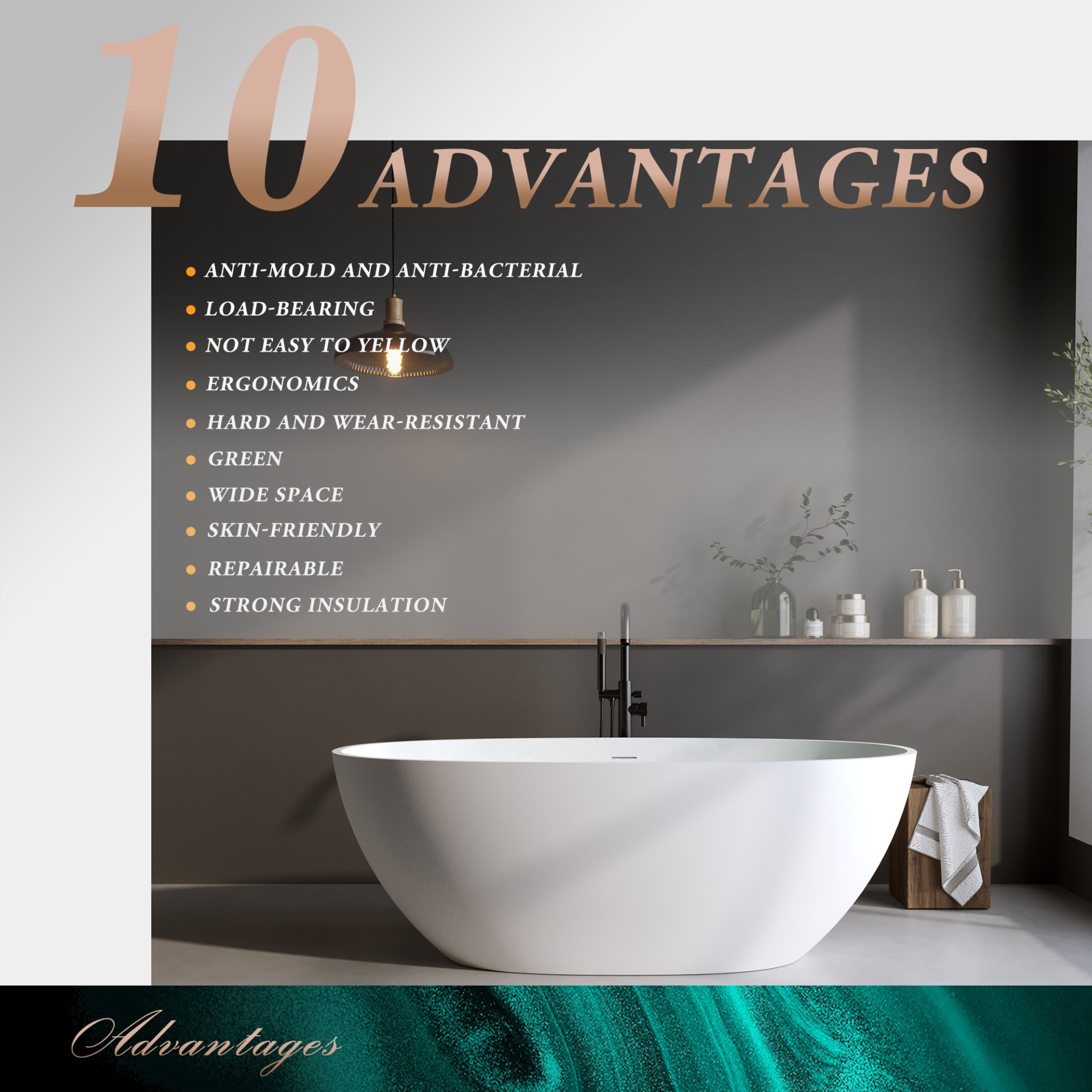 Solid Surface Matte Tub, Solid Surface Soaking Tub, Stone Resin Freestanding Bathtub, Thick Edge Stand Alone Tubs With Overflow, Pop-Up Drain (Oval) - Matte White - Image 6