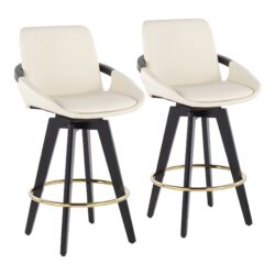 Cosmo - Contemporary Fixed Height Counter Stool With Swivel With Round Footrest (Set of 2) - Black / Cream