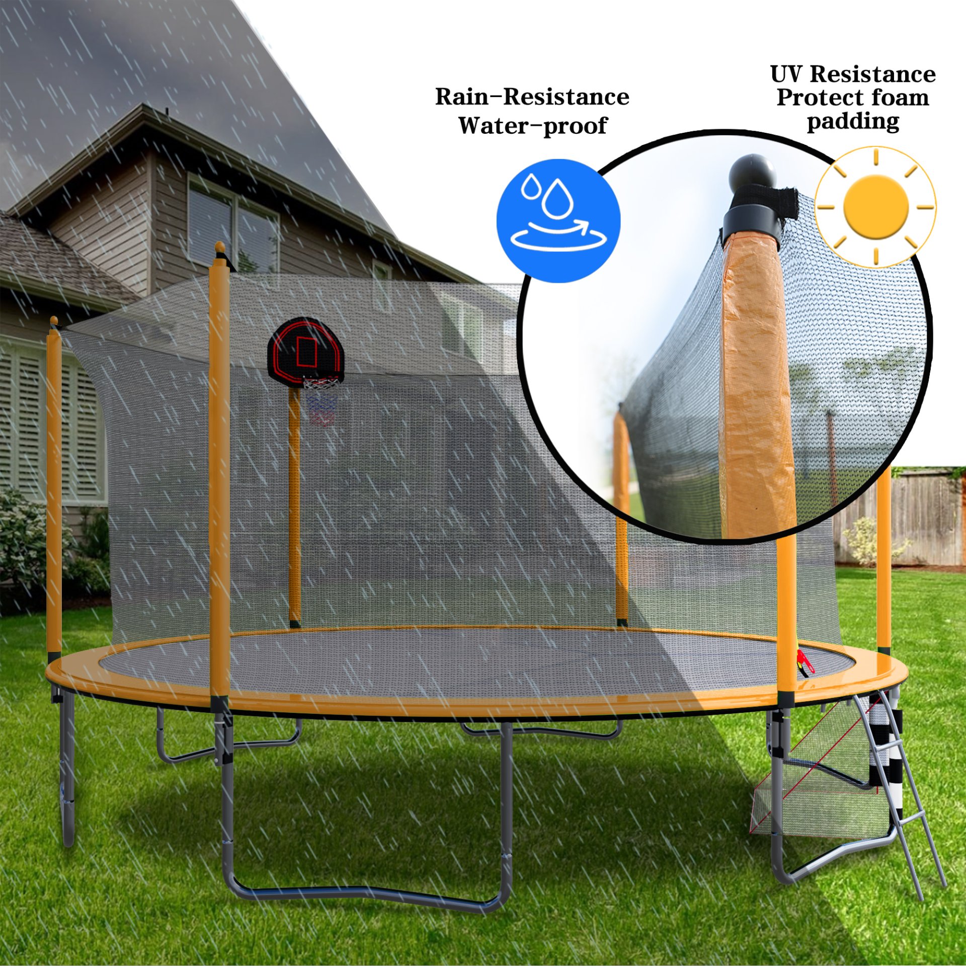 16Ft Trampoline With Basketball Hoop Pump And Ladder (Inner Safety Enclosure) With Soccer Goal - Orange - Image 5