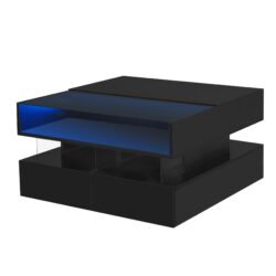 Lift Top Coffee Table With 2 Drawers, Hidden Space And LED Lights For Living Room - Black