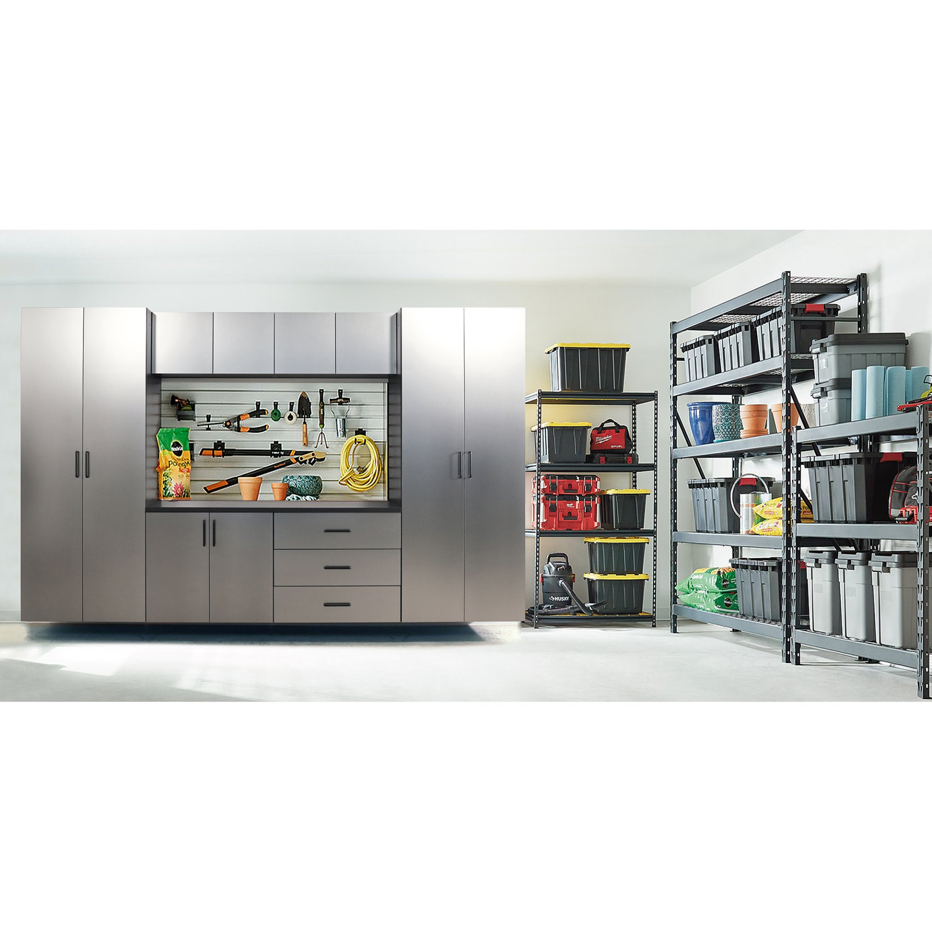 Astro Series - Metal Wall Mounted Storage Cabinet With Soft Closing Drawers - Metallic Gray - Image 5