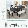 Topmax - 6 Piece Farmhouse Extendable Dining Table With Footrest, 4 Upholstered Dining Chairs And Dining Bench, Two 11" Removable Leaf - Black / Beige - Image 6