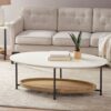 Oval Coffee Table With Metal Legs - White / Natural - Image 2