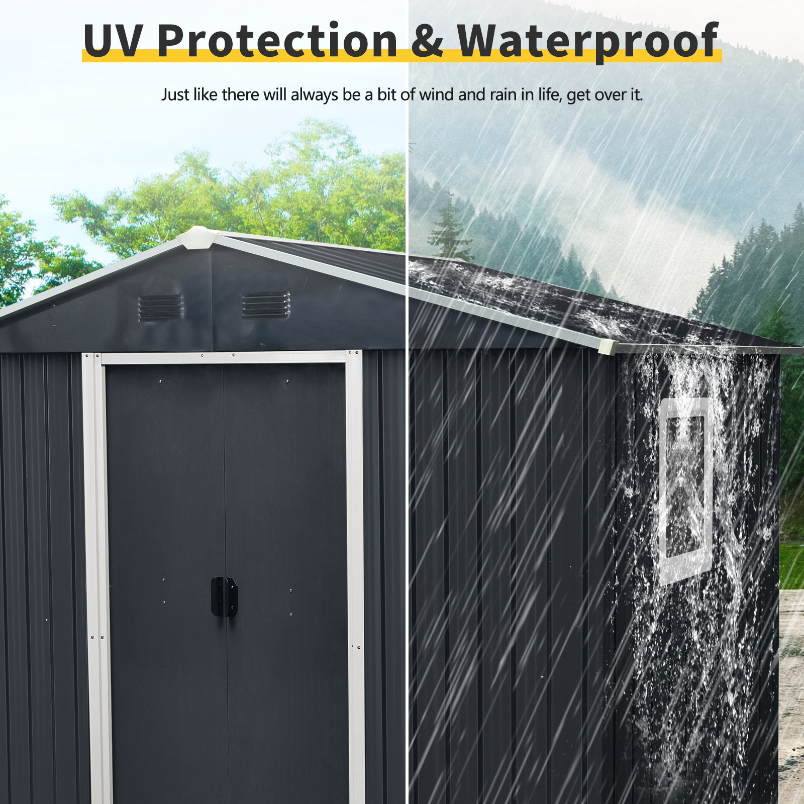 8Ft X 4Ft Outdoor Metal Storage Shed With Window And Metal Foundation For Backyard, Patio, Lawn - Black / White - Image 6