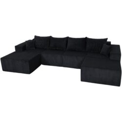 Modern 6 Piece Modular U Shaped Sectional Sofa With Chaise Lounge Corduroy - Black