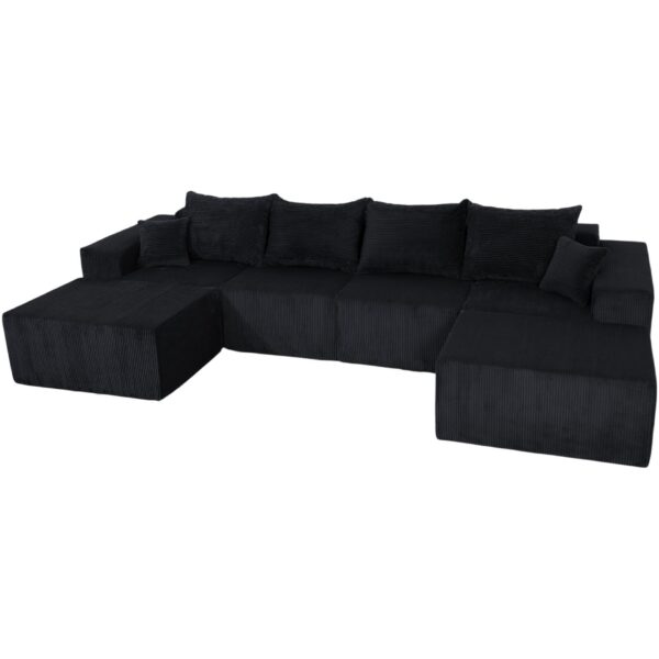 Modern 6 Piece Modular U Shaped Sectional Sofa With Chaise Lounge Corduroy - Black