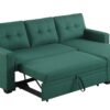 Upholstered Pull Out Sectional Sofa With Chaise - Green - Image 4