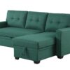 Upholstered Pull Out Sectional Sofa With Chaise - Green - Image 2