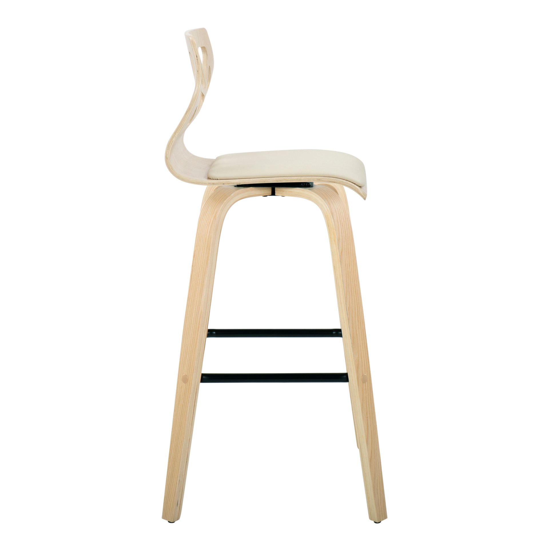 Folia - Contemporary Fixed Height Barstool With Swivel With Square Footrest (Set of 2) - Natural / Cream - Image 3