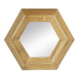Hexagon Mirror With Natural Wood Frame, Wall Decor For Living Room Bathroom Hallway - Natural