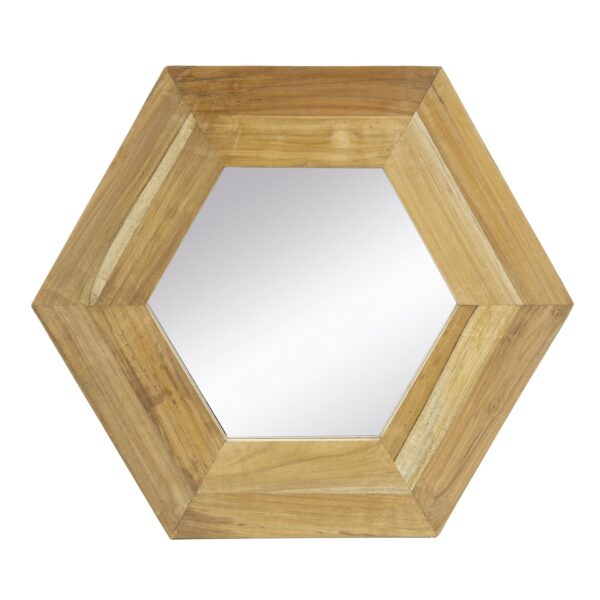 Hexagon Mirror With Natural Wood Frame, Wall Decor For Living Room Bathroom Hallway - Natural