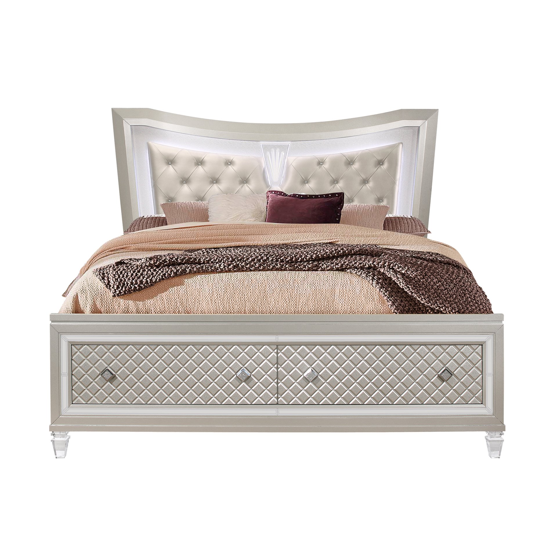 Cross - Queen Bed With LED, Glam - Champagne - Image 4