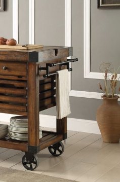 Kaif - Distressed Chestnut Kitchen Cart - Chestnut - Image 6