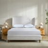 Hannah - King Upholstered Wingback Bed Size, Tall Headboard Upholstered King Bed, Premium Textured Canvas Chenille Look, Minimalist Designs, No Box Spring Needed - Ivory - Image 2