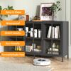 Modern Heavy Duty Metal Sideboard Buffet Cabinet With Storage, Adjustable Feet, Glass Doors, Steel - Black - Image 9
