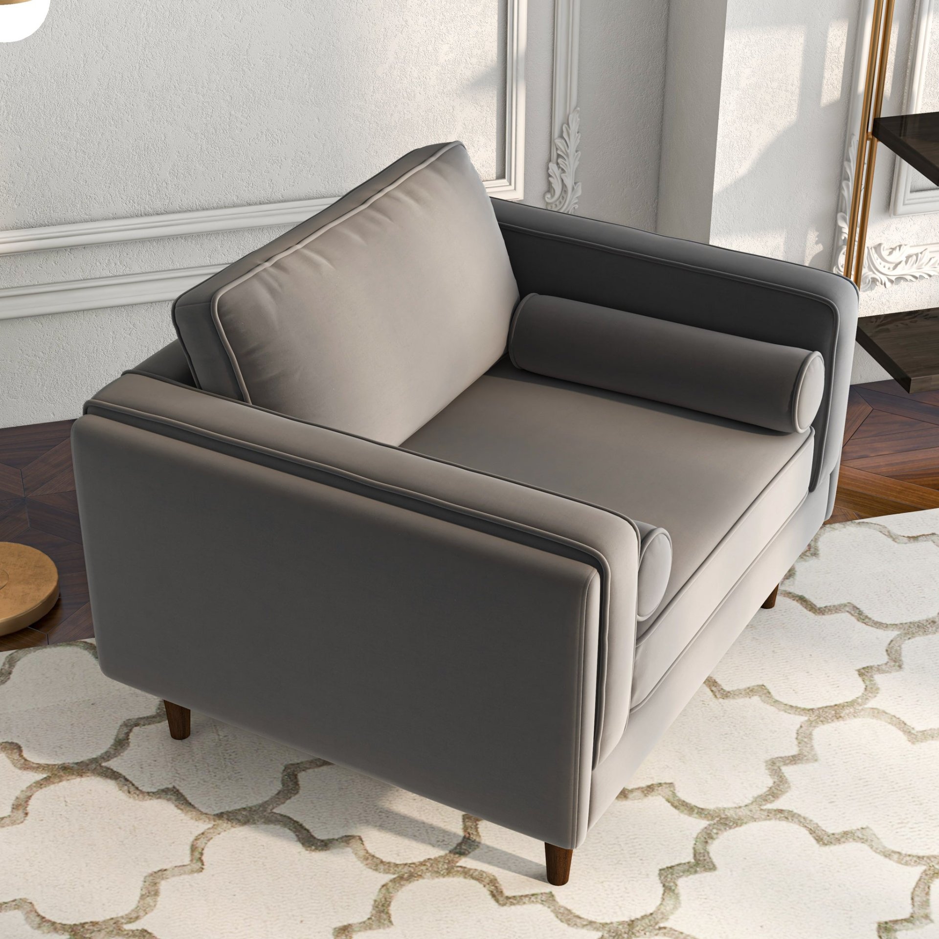 Amber - Velvet Lounge Chair - Brown / Gray - Image 14