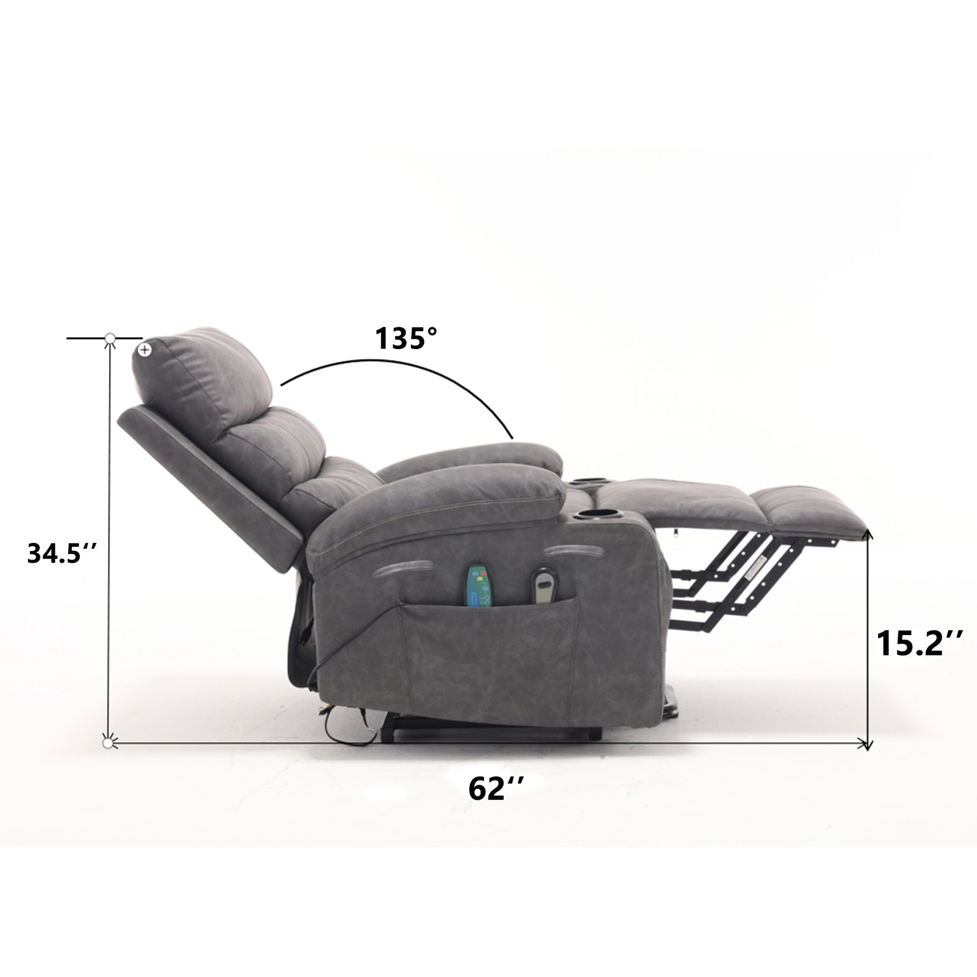 Electric Power Lift Recliner Chair Sofa With Massage And Heat - Gray - Image 19