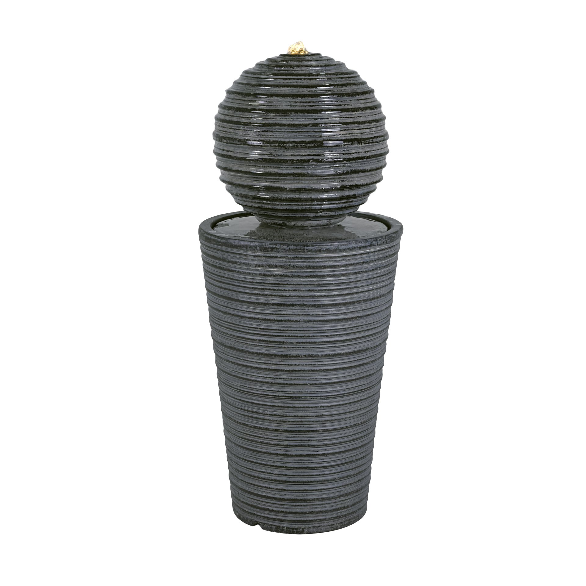 31.5" Tall Striped Column Fountain With LED Light Design For Outdoor Spaces - Gray - Image 5