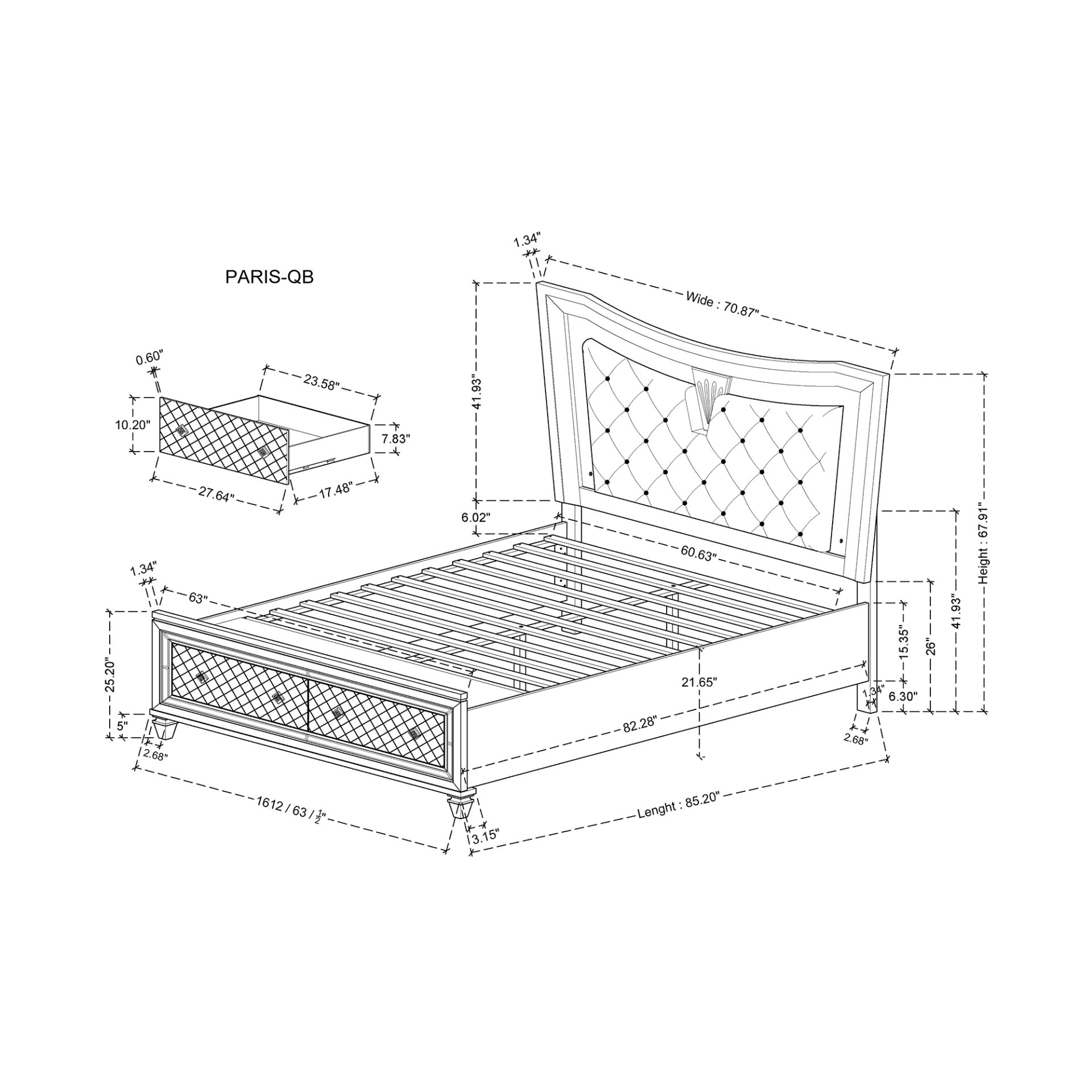 Cross - Queen Bed With LED, Glam - Champagne - Image 3