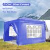 10'X10' Folding Canopy With 4 Removable Sidewalls Outdoor Event Shelter UPF 50+ Gazebo Portable Tents For Parties Beach Camping Wedding Ez Pop Up Canopy 4 Pieces Weight Bag + Carry Bag - Blue - Image 4
