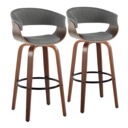 Vintage Mod - Mid-Century Modern Fixed Height Barstool With Swivel & Round Footrest (Set of 2) - Walnut / Light Gray