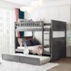 Full Over Full Bunk Bed With Twin Size Trundle, Guardrails - Brushed Gray - Image 13