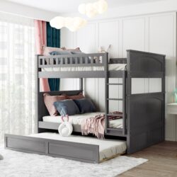 Full Over Full Bunk Bed With Twin Size Trundle, Guardrails - Brushed Gray